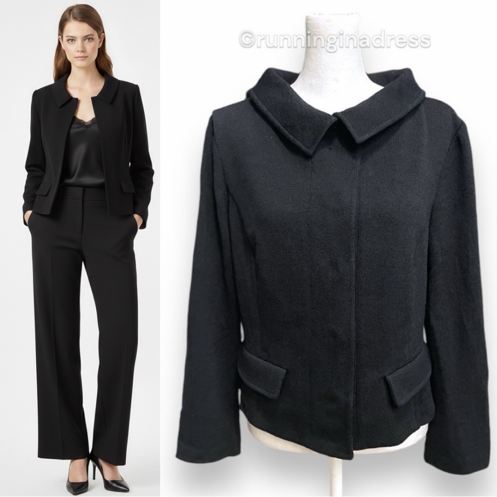 St John Caviar Santana Knit Blazer Jacket Black Snap Front Size 10